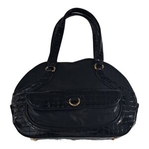 ZINA EVA Black textured vegan leather tasseled zipper closure